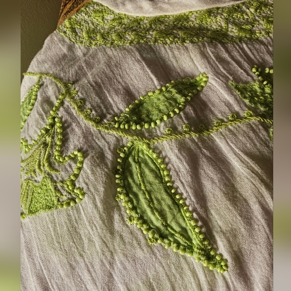 Free People Edie Embroidered Top White and Green Combo Size Large New With Tags - Picture 8 of 11